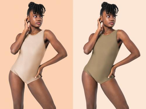 Black Woman Wearing Swimsuit Mockup - 424049284