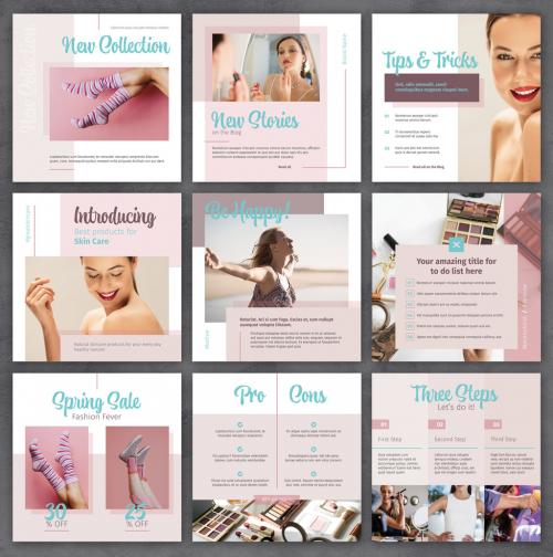 Social Media Post Layouts with Pink and Blue Accents - 424055261