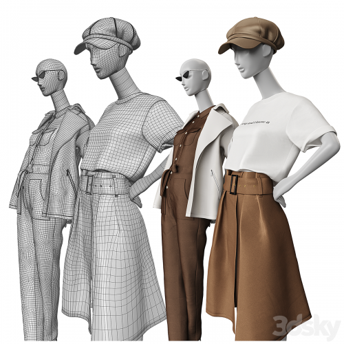 Set of classic women's clothing on mannequins