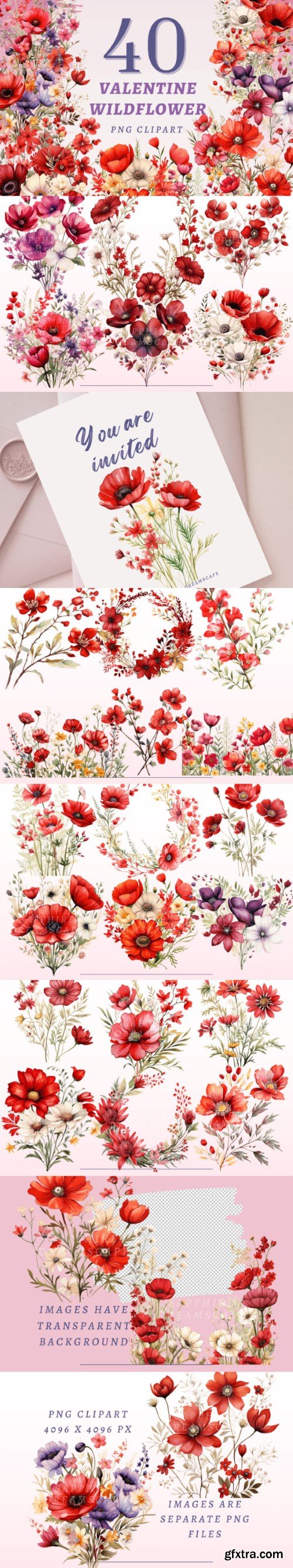 Valentine Wildflowers PNG Bundle