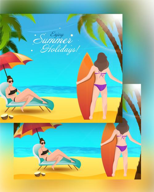 Summer Holidays Landing Page or Hero Image Layout - 424266519