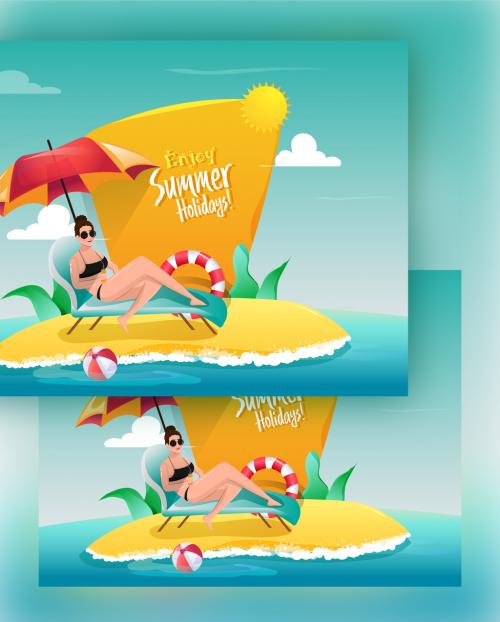 Beach View Summer Holidays Web Hero Image Layout - 424266527