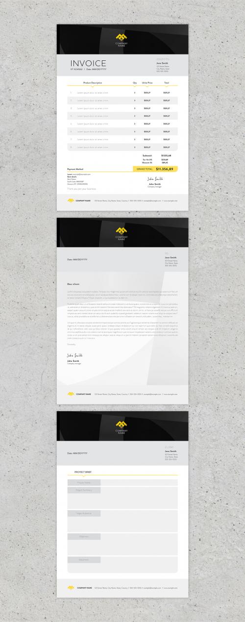 Black and Yellow Simple Invoice, Letter and Proyect Brief - 425612716
