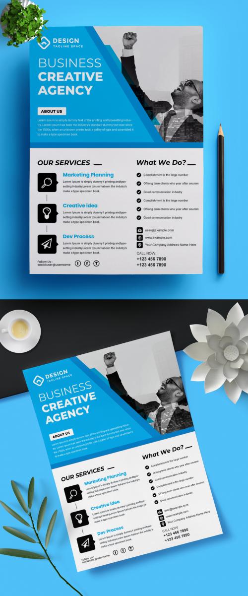 Business Flyer Layout with Black and Blue Accents - 426159489