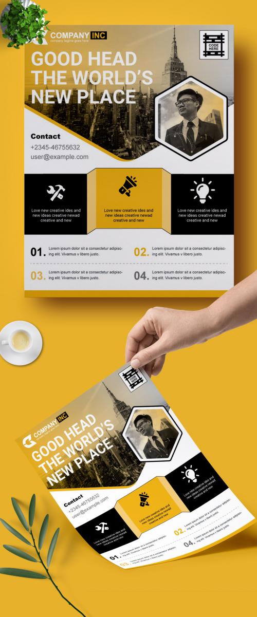 Corporate Flyer Layout with Yellow Elements - 426159899