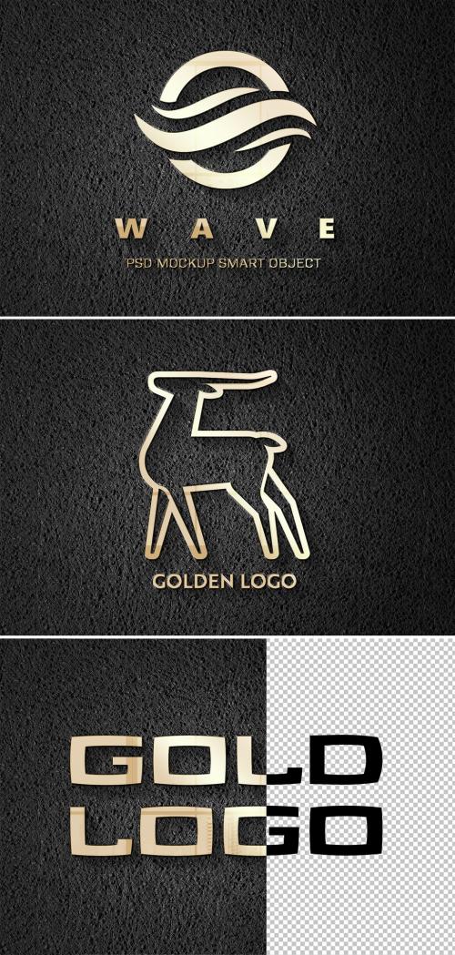 Logo Mockup with Embossed Gold Effect on Leather - 427281728