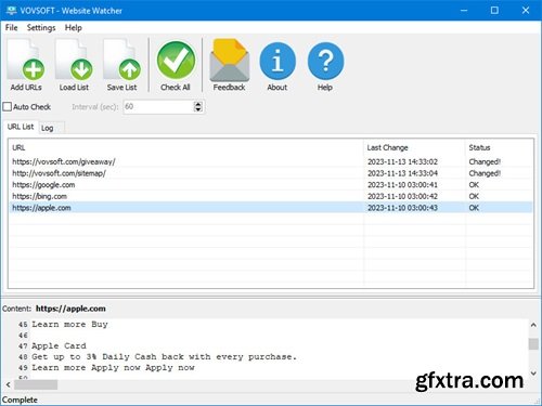 VovSoft Website Watcher 1.3