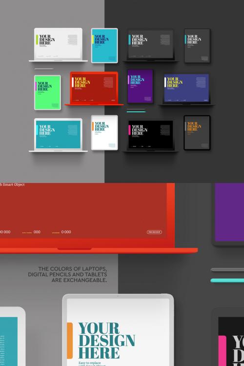 Laptop Mockup - Tablet Pro, Minimal, Clay, Changeable Color Set - 427309482