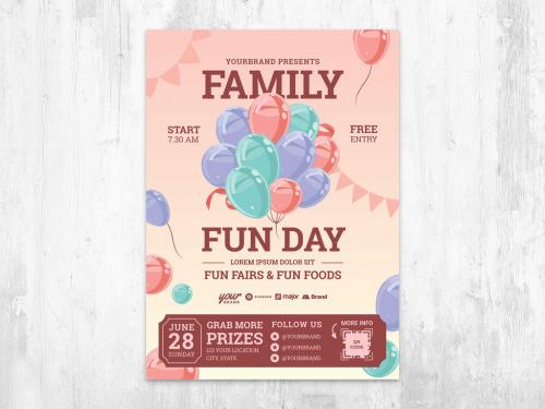 Family Fun Day Poster Flyer with Colorful Balloon and Pink theme Park - 427483661