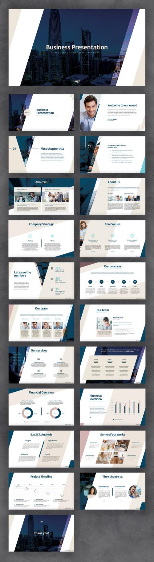 Business Presentation with Blue and Beige Accents - 427527223