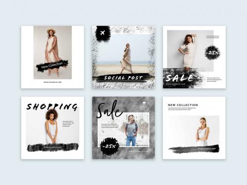 Social Layout Posts with Black Brush Design Elements - 427720498