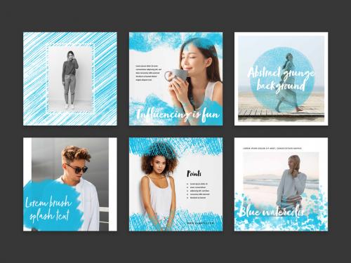 Social Media Layouts with Abstract Blue Overlays - 427720712