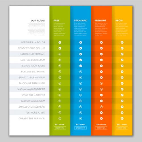 Big Products Service Feature Compare List Table Template with Various Features - 427956938
