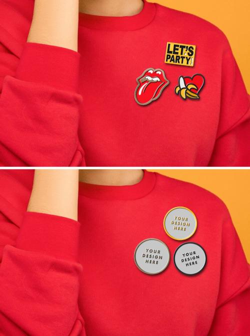 Metal Pin Badge on Sweatshirt Mockup - 428001276