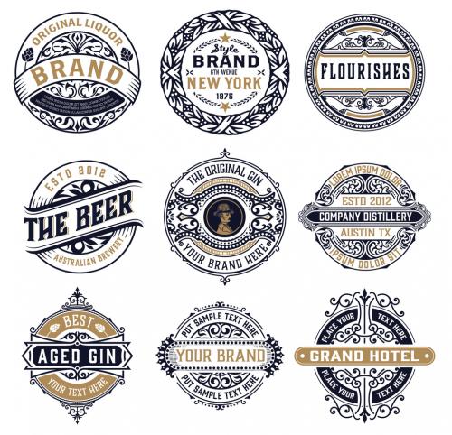 Set of 9 Vintage Logos and Badges  - 428192103