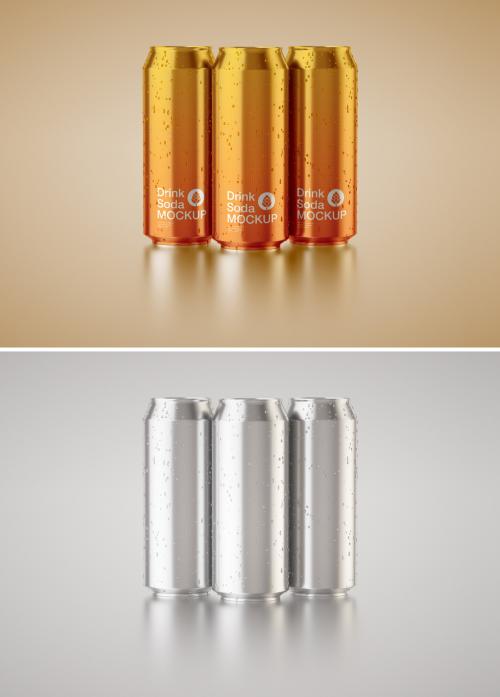 Set of 3 Aluminium Can Mockup - 428193928