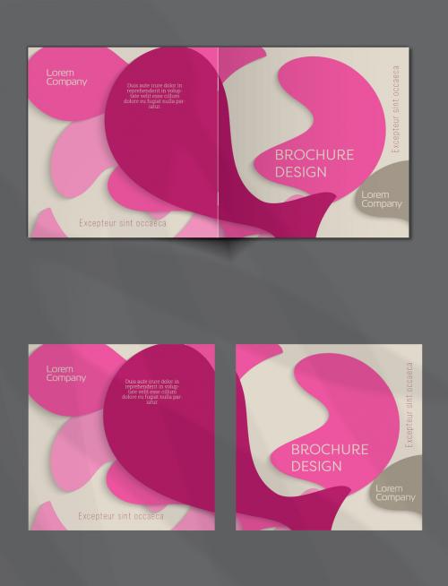 Brochure Cover Layout with Paper Cut Wavy Overlapping Shapes - 428221250