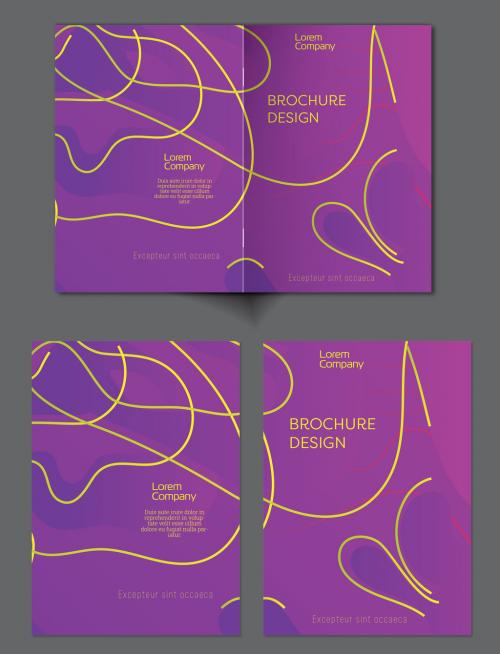 Brochure Cover Layout with Abstract Gradient Wavy Shapes and Lines - 428221253