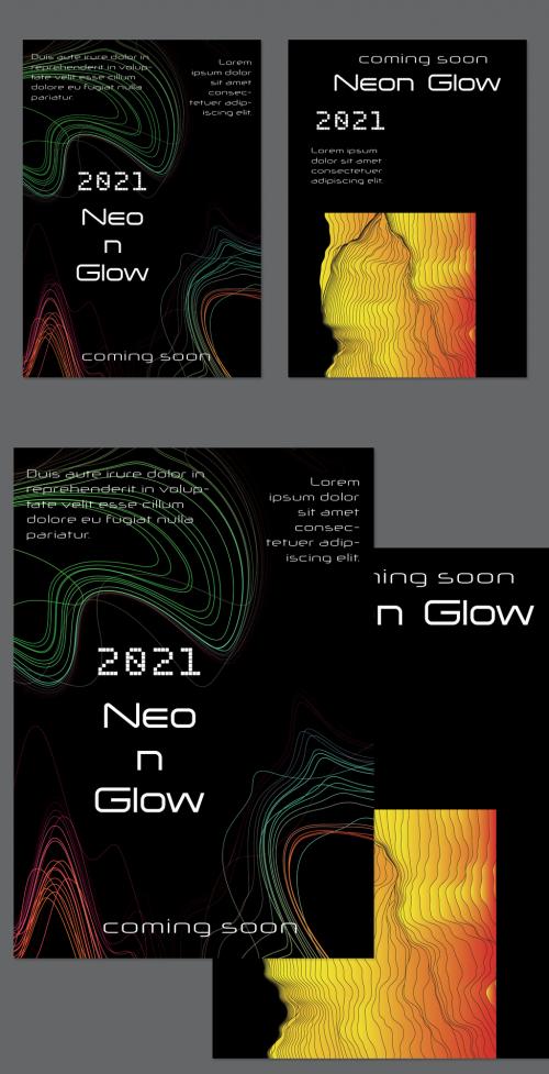 Flyer Layout with Bright Gradient Terranion Shape and Glow Net - 428221343