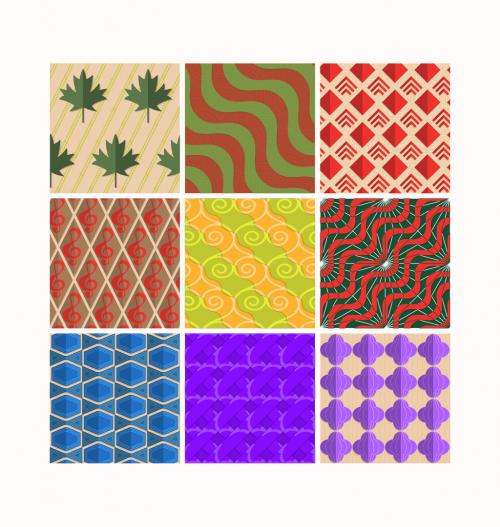 Seamless Pattern Set with Retro Colored Geometric Shapes and 3D Shadow Effect - 428222210