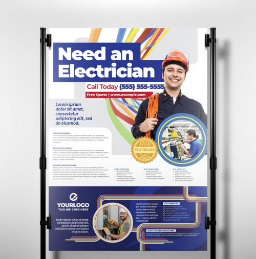 Electrician Flyer Poster Banner for Electric Service with Colourful Wiring - 429282334