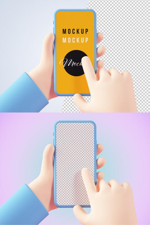 Isolated Cartoon Hands Holding and Swiping Finger a Smartphone Mockup - 429453557