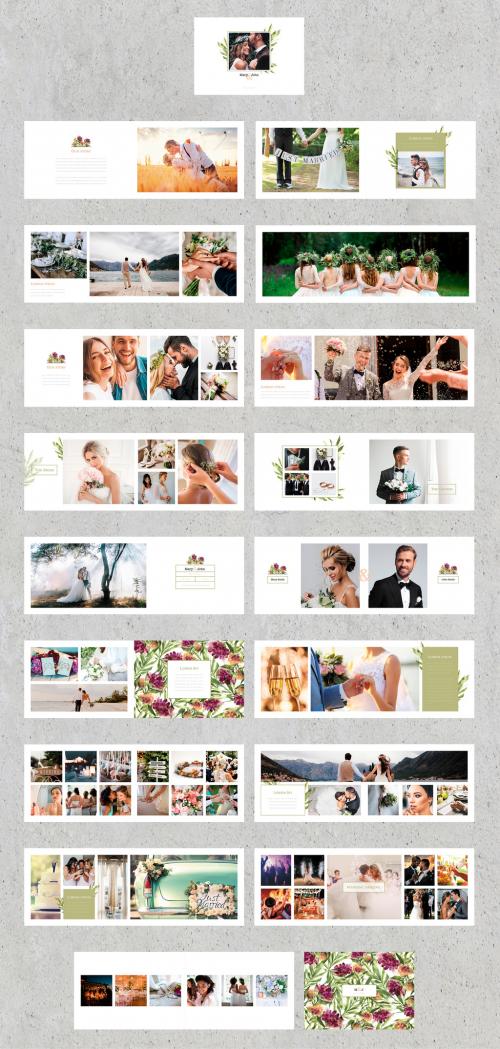 Watercolor Style Wedding Photo Album Layout - 429455410