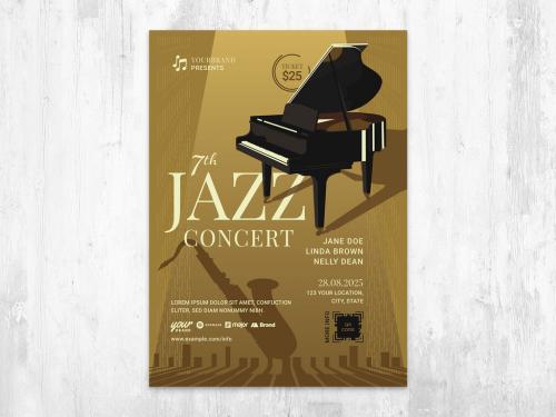 Jazz Concert Flyer Card with Piano on Spotlight - 429642373