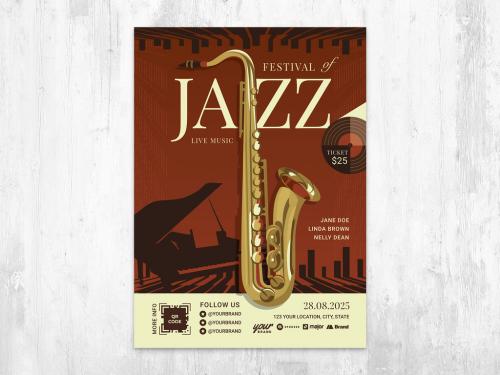 Jazz Concert Flyer Poster Card with Saxophone - 429642505