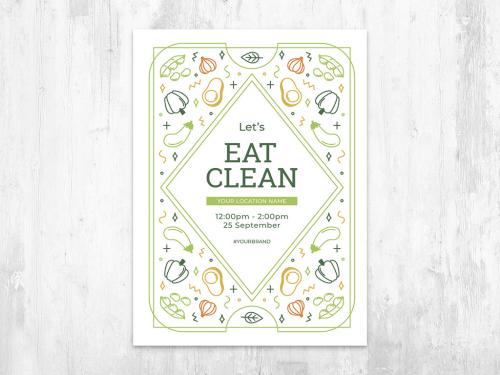 Vegan Flyer Card with Fruits and Vegetables Frame - 429642631