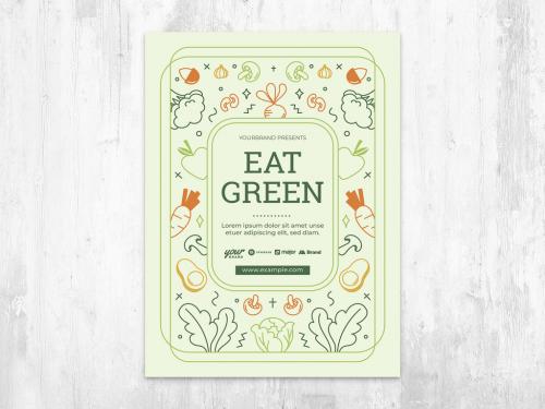 Vegan Flyer Card with Fruits and Veggie Frame Illustration - 429642704