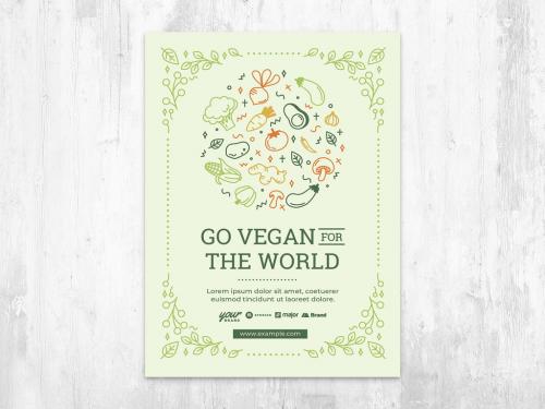 Vegan for the World Flyer Card with Fruits and Vegetables Illustration - 429642711