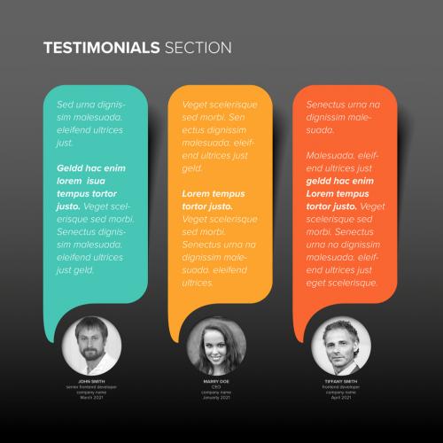 Dark Color Testimonials Speech Bubbles Review Section Layout Template  - 429649993