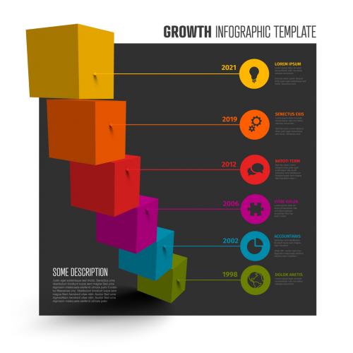 Growth Cube Stairs Infographic Template with Droplet Pointers - 429650386