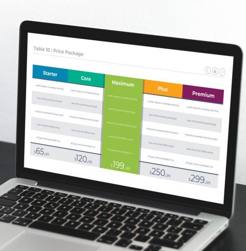 Table Layout with Five Pricing Plan Options - 430208476
