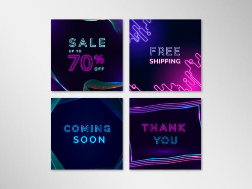 Sale Banner Neon Advertisement Layout Set - 430212260