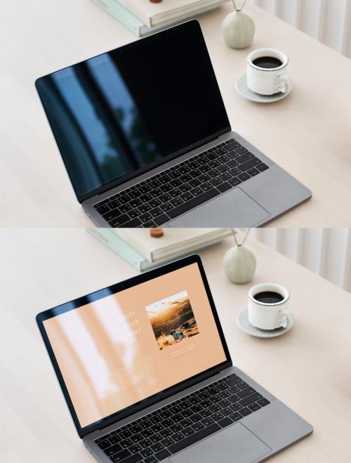 Laptop Mockup on Wooden Table - 430426898