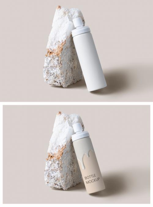 Minimal Spray Bottle Mockup Against a Rock - 430427062