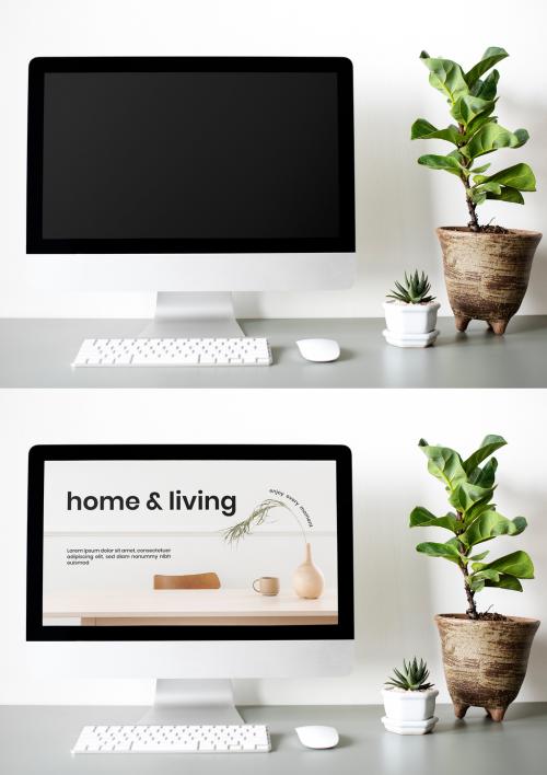 Computer Monitor Mockup on a Desk - 430436340