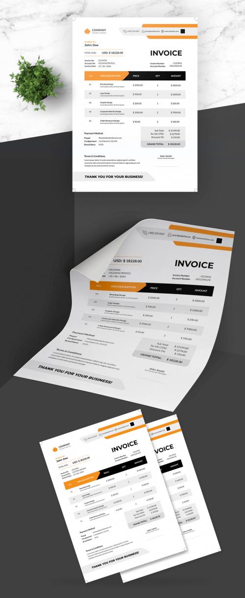 Clean Invoice Design with Orange Accents - 430460440