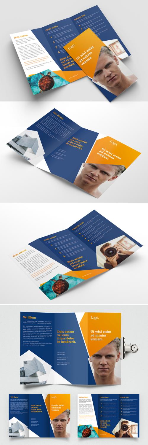 Trifold Brochure Layout with Orange and Blue Accents - 431050167