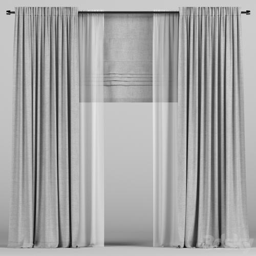 Gray curtains with tulle and a roman curtain.