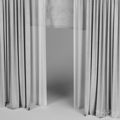 Gray curtains with tulle and a roman curtain.