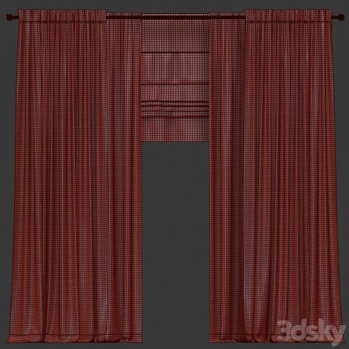 Gray curtains with tulle and a roman curtain.