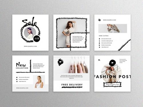 Minimal Social Media Layouts with Black Sketch Elements - 431982190