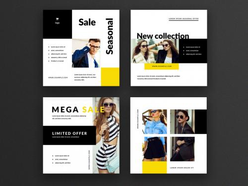 Sale Social Post Layouts with Black and Yellow Accent - 431982221