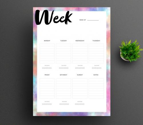Weekly Planner Layout with Pastel Color Frame - 431982429
