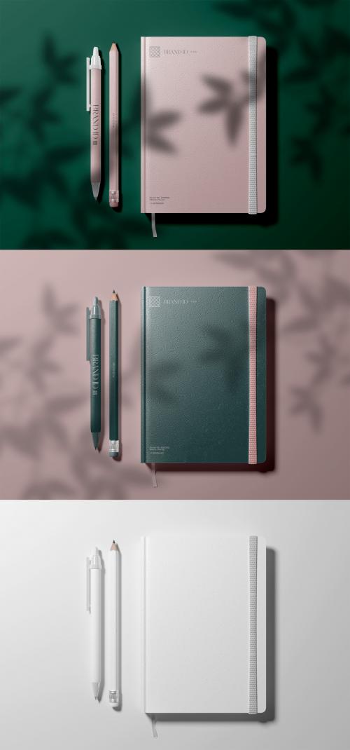 Top View of Personal Planner with Two Pen Mockup - 432929359