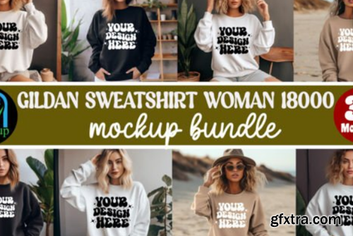 Gildan Sweatshirt Woman 18000 Mockup Bundle