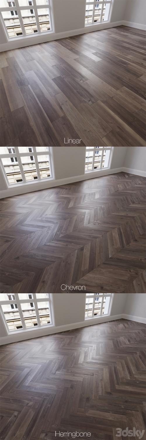 Parquet natural, ancient oak, 3 types. Linear, chevron, herringbone.